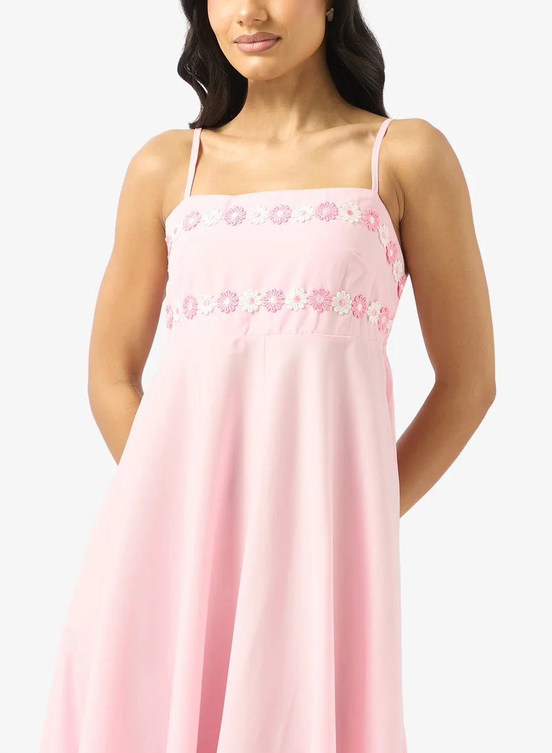 Ginger  Strappy Embroidered A Line Sun Dress for Women | Best Price UAE